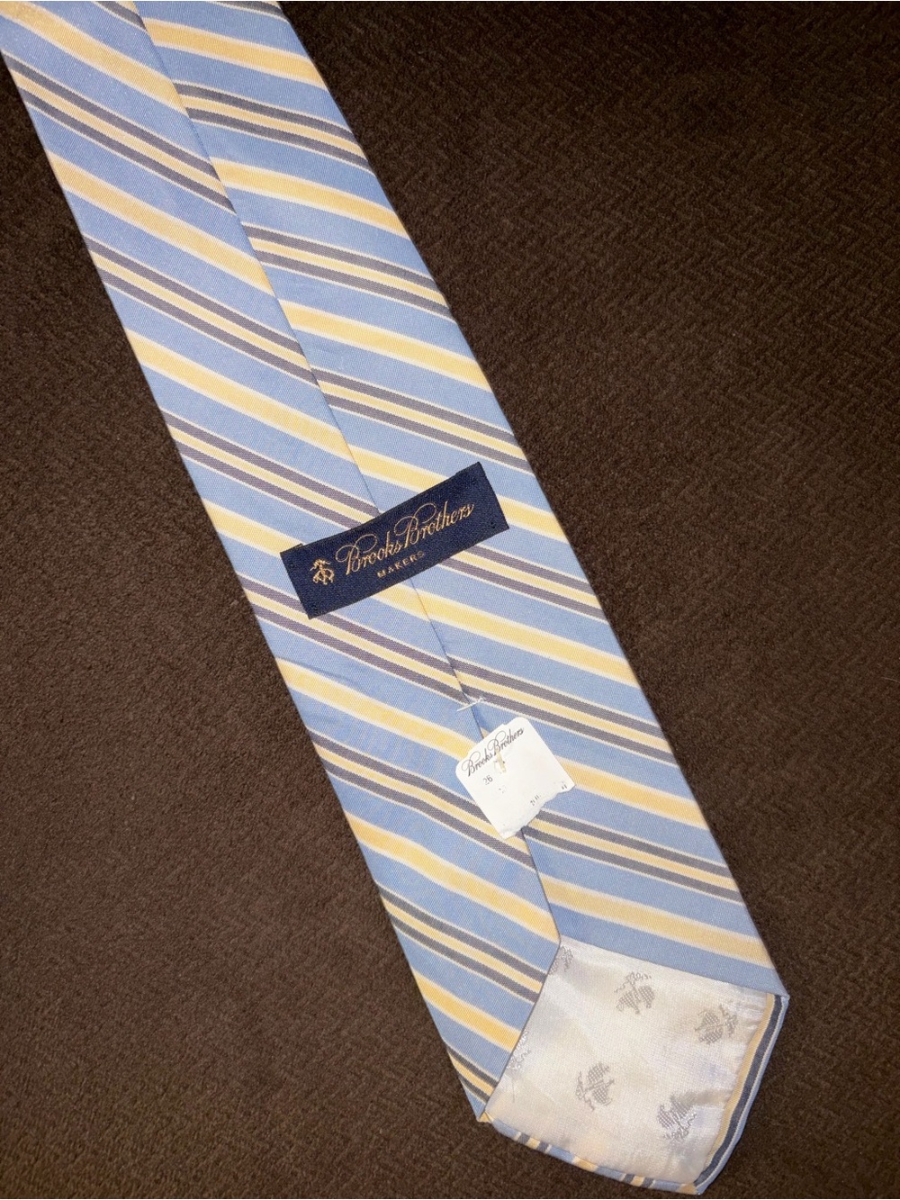 Brooks Brothers Sky Blue and Yellow Striped Silk and Cotton Tie NWT